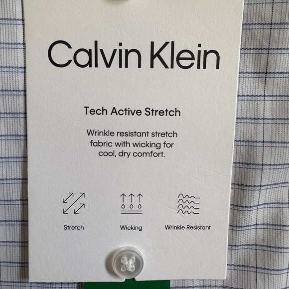 Calvin Klein Dress Shirt, Stretch, White/Blue Plaid, Neck, 17-17 1/2, 34/35, NWT - Picture 3 of 16